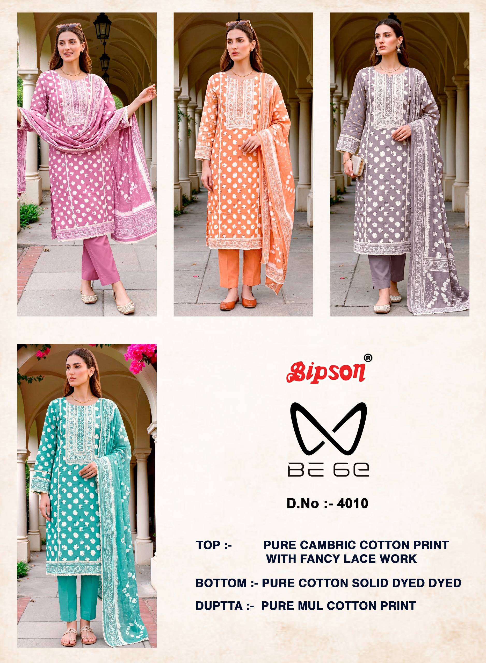 BE 6E - 4010 Series By BIPSON PRINTS Stylish Beautiful Colourful Pure Cotton Dresses At Wholesale Price